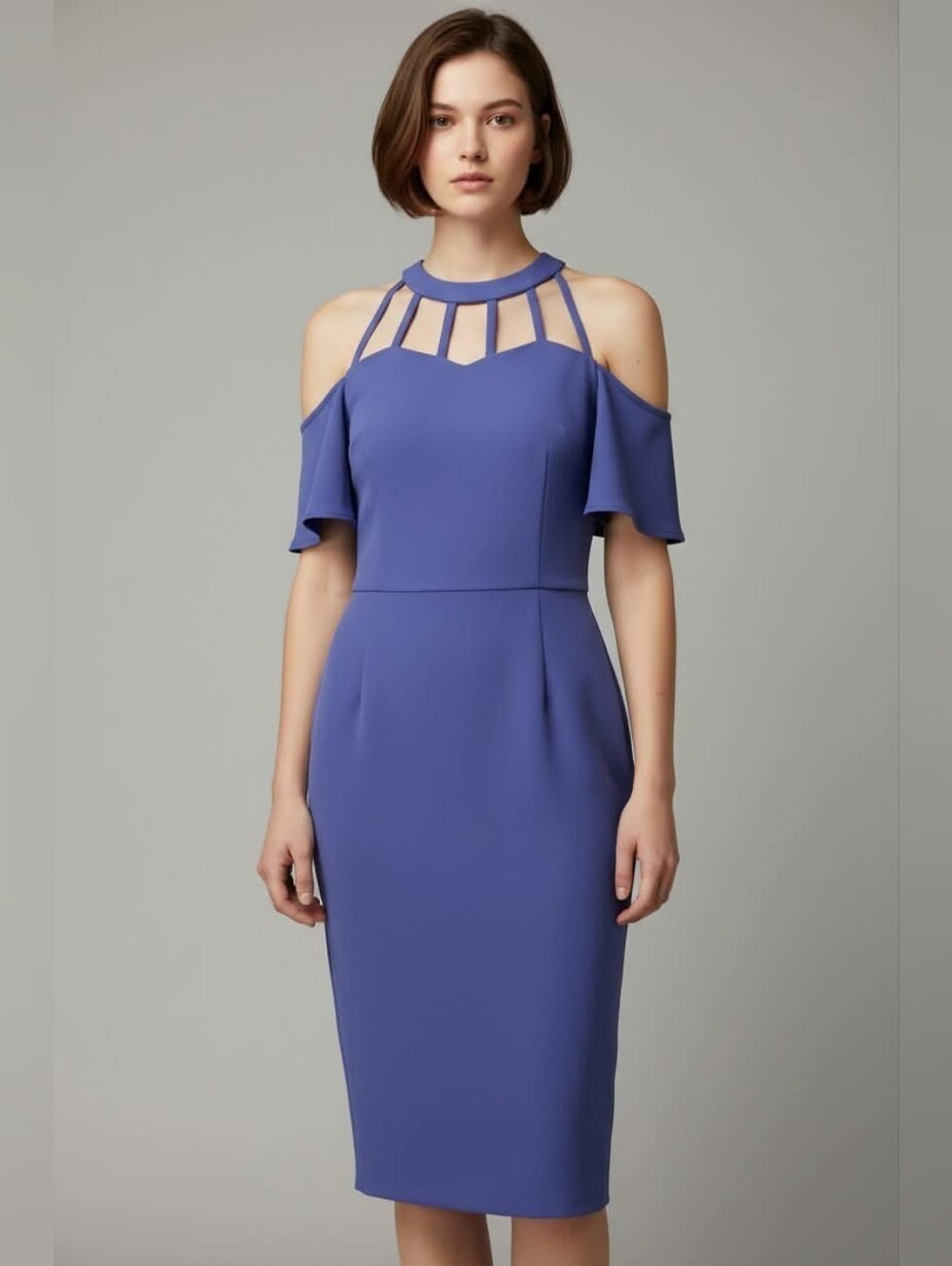 BOLD elements Periwinkle Cold-Shoulder Cage-Neck Midi Dress